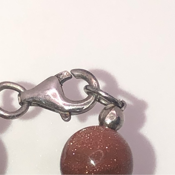 Vtg Sterling Turquoise Chunk & Round Goldstone Bead Necklace 16” - Picture 6 of 7